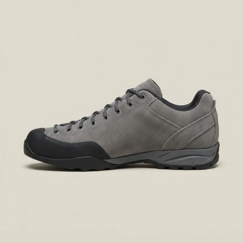 Zapatilla de aproximación Aldarri Atxarte, color gris con cordones hasta la puntera, vista lateral