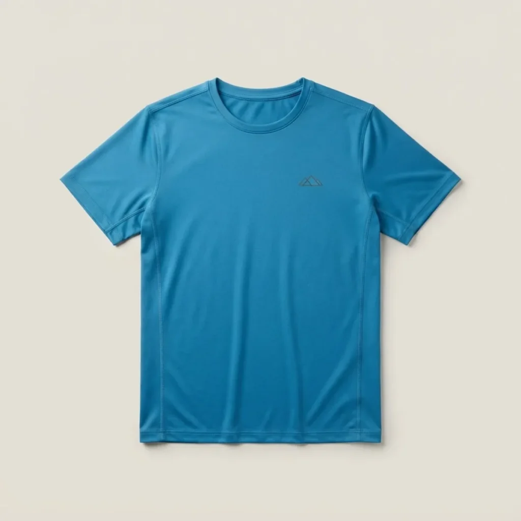 Camiseta técnica Haitzarte Dry, color azul lago, extendida en plano