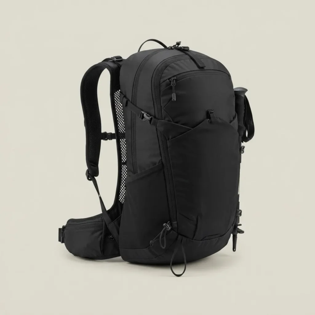 Mochila Ibarlan Gaztelu 28, color negro, vista de tres cuartos