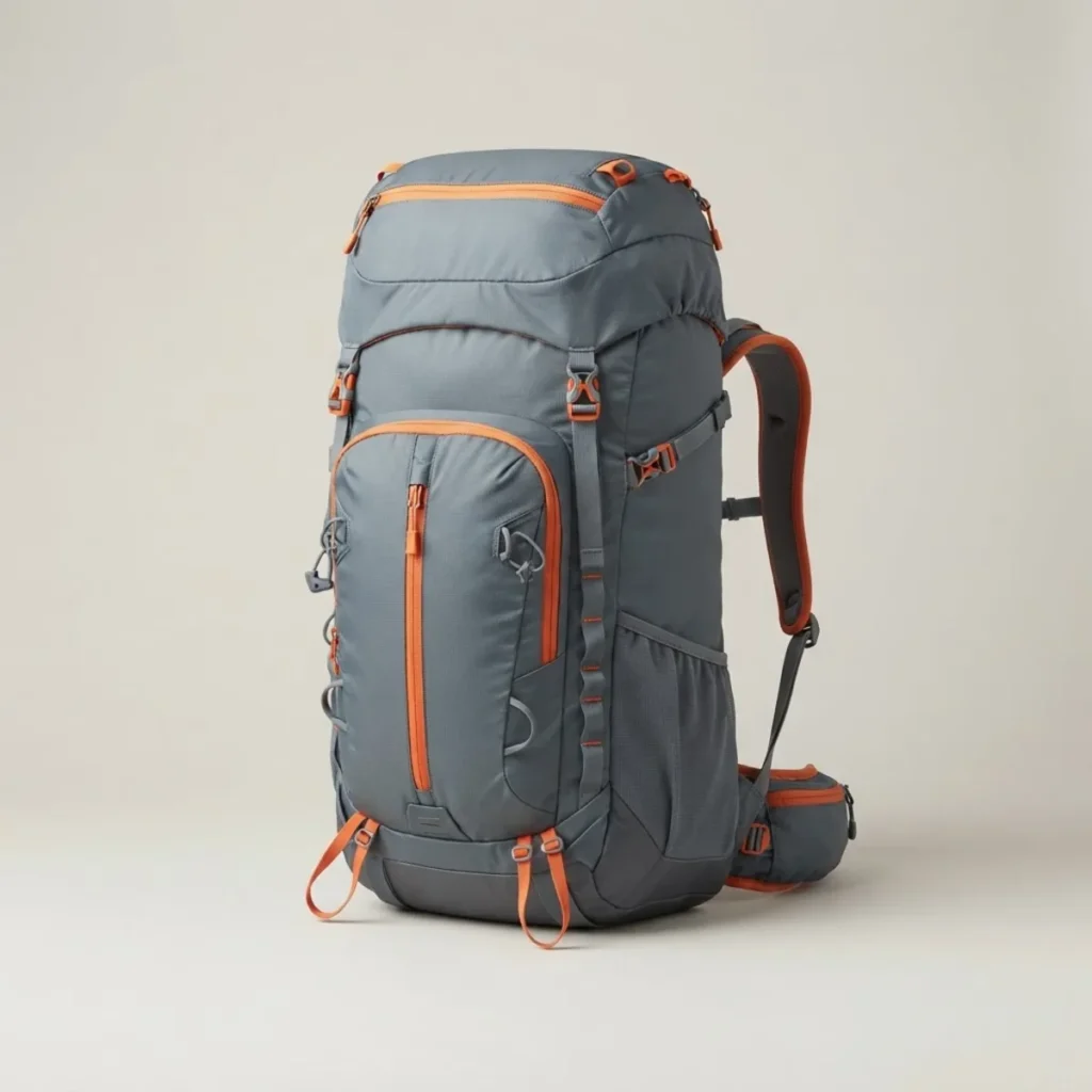Mochila de trekking Ibarlan Pirineo 50+10, color gris pizarra, vista de tres cuartos