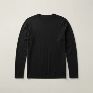 Camiseta de lana merino Kelpa Merino 150 manga larga, color negro, extendida en plano