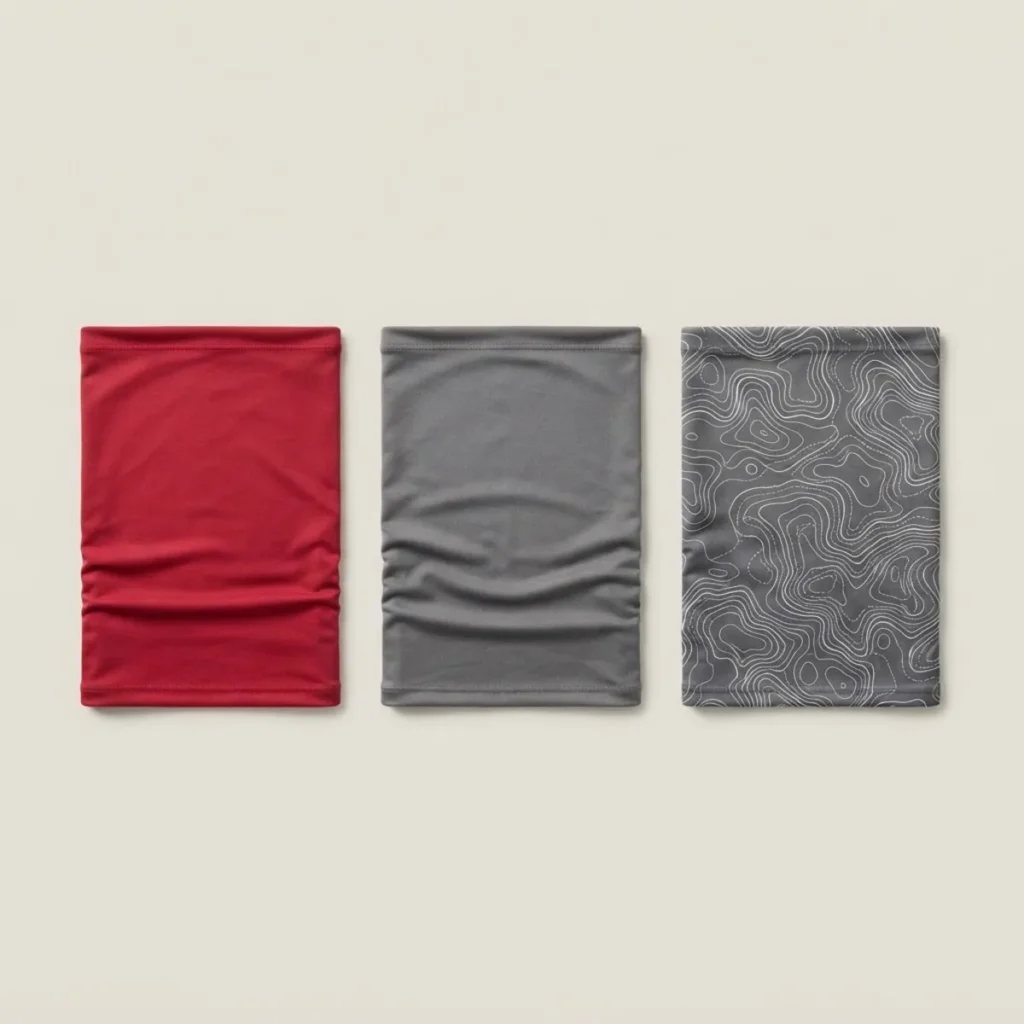 Braga de cuello Haitzarte, en los tres colores: rojo, gris y estampado topográfico