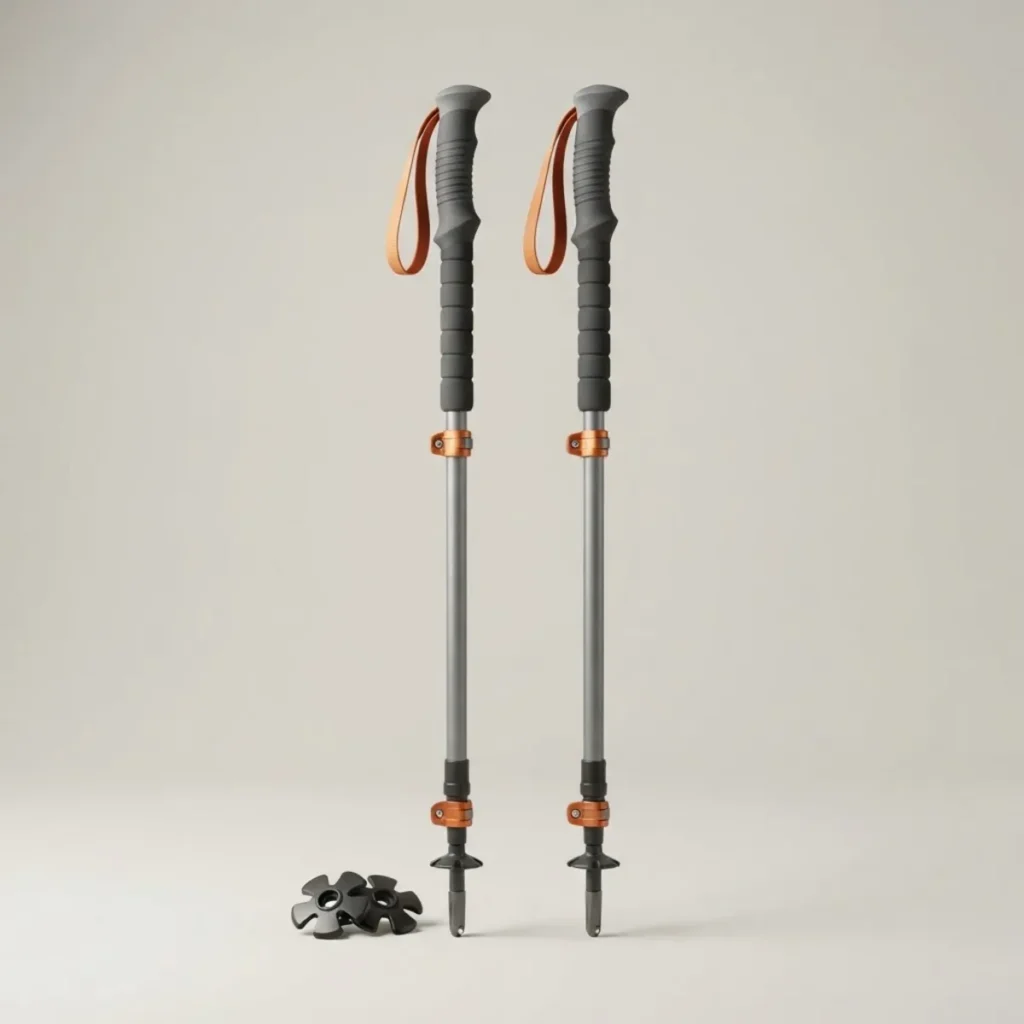 Bastones de trekking Zirkon Bidaia (par), par en gris con cierres naranjas y arandelas de nieve