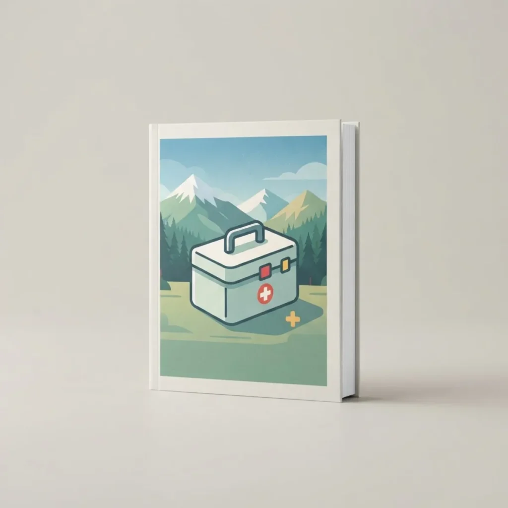 Libro Primeros auxilios en montaña, libro en rústica con un botiquín ilustrado en la portada